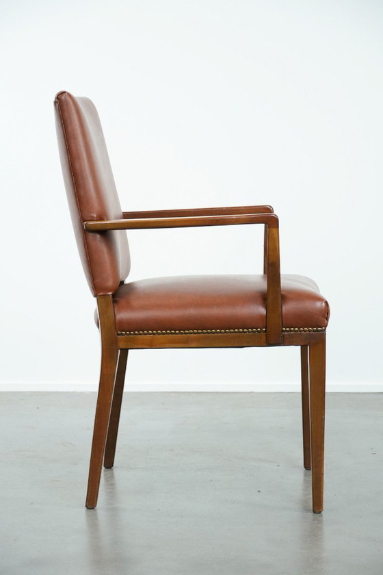 Image 1 of Vintage Scandinavische houten en rundleren bijzet/bureau/stoel uit de jaren ´60/ 70