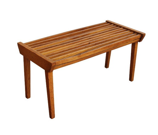 Vintage Slatted Oak Flower Stand, Czechoslovakia, 1960s