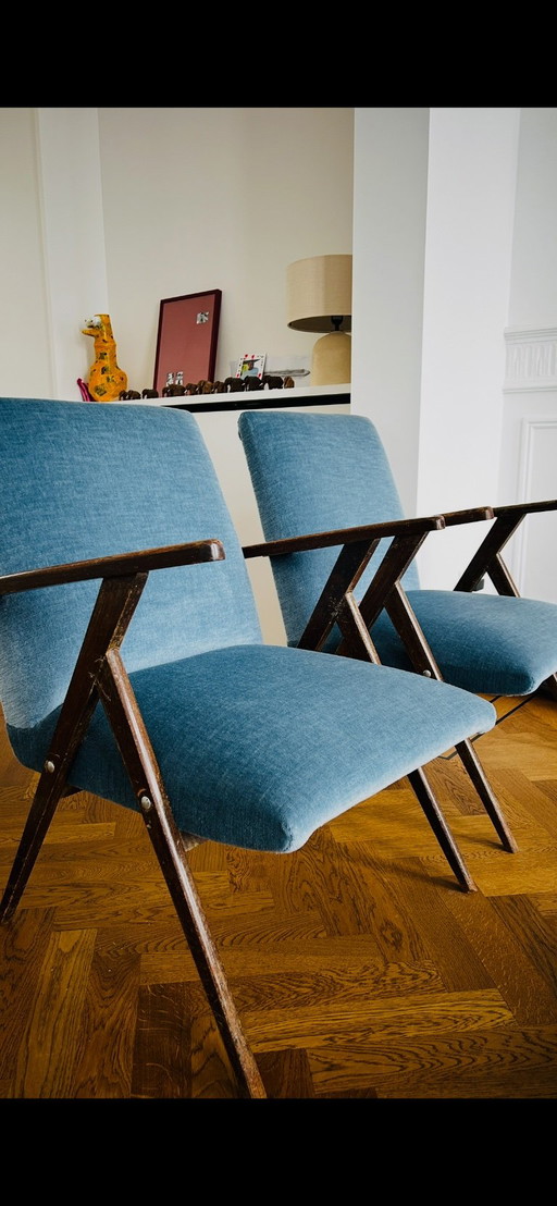 Conjunto 2 - Sillones vintage azules – fauteuils, Velvet