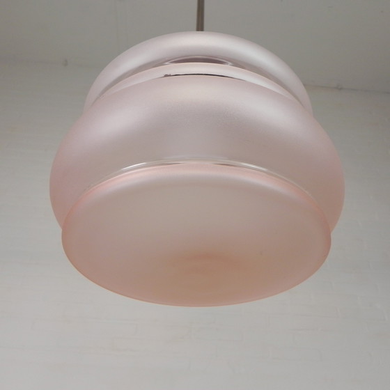 Image 1 of Lampada a sospensione Art Déco con paralume in vetro rosa, anni '30