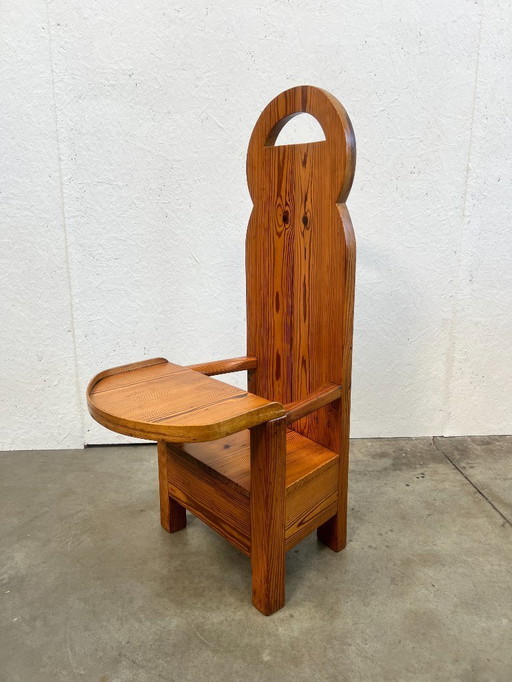 Vintage-Hochstuhl, brutalistisch, Kiefernholz, 1970er Jahre