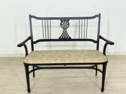 Originele Thonet-bank circa 1900 – Art Nouveau/Weense bank met messing rugleuning.