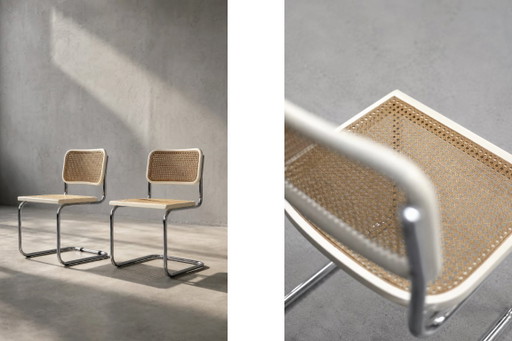 Vintage-Stühle im italienischen Mid-Century-Stil aus weißem Holz und französischem Korbgeflecht, 2er-Set