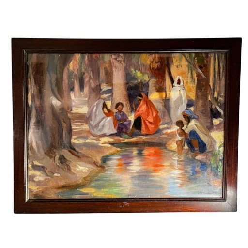 Charles Ernest Smets, Oasis de Tinghir, Maroc, années 1940, Huile sur toile, Encadré