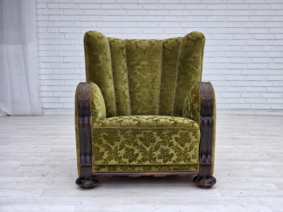 Image 1 of Fauteuil relax danois des années 1950, revêtement en velours, bois de chêne.