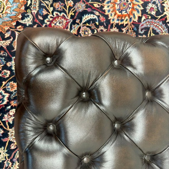 Large Brown Chesterfield Footstool & Pouf – Footstools & poufs, Leather, Wood (photo 6 of 6)