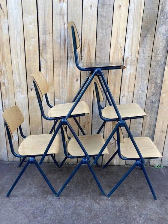 Vintage Galvanitas S35 chair, blue compass frame, Dining chairs, Wood, Industrieel (photo 5 of 18)
