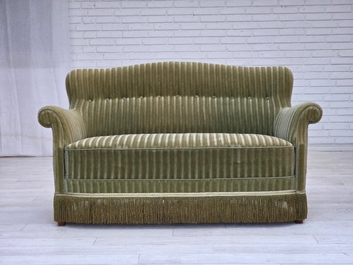 1960s, Danish 2-seater sofa, original furniture velour, beech wood.