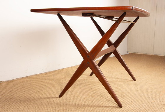 Image 1 of Tavolo scandinavo vintage, alto e basso, in teak di Frederik Kayser per Gustav Bahus, Norvegia, 1960.