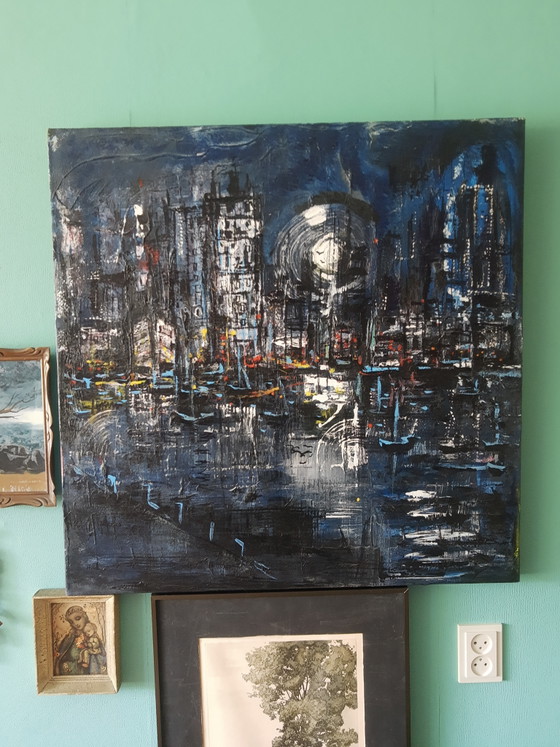 Painting of the Night Skyline of the City of Bremen in Germany in Beautiful Shades of Blue, Christian (photo 13 of 13)