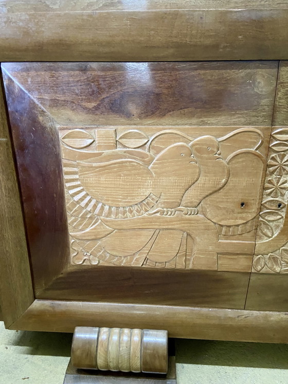 Image 1 of Exceptional French Brutalist Solid Wood Sideboard with Sculpted Doors, 1950s