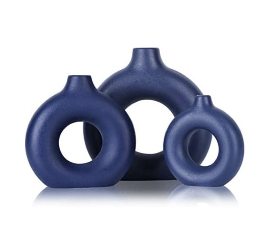 Lot De 3 Vases En Céramique Bleu