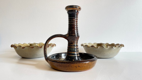 Image 1 of 3 Vintage handgemaakte keramische kandelaars