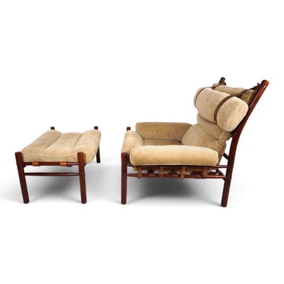 Arne Norell Inca fauteuil met voetenbank – Originele corduroy bekleding, 1970 – Textile, Vintage (photo 13 of 21)