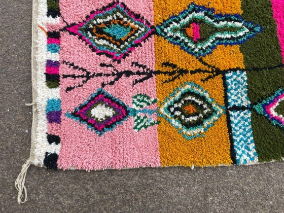 Image 1 of Handmade Moroccan Wool Rug: Tribal Geometric Design with Tassels