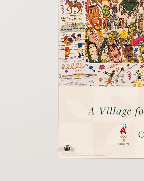Image 1 of Un village pour les Jeux olympiques du centenaire d'Atlanta – 1996 – Affiche vintage originale de James Rizzi – Pop Art – 87 x 5