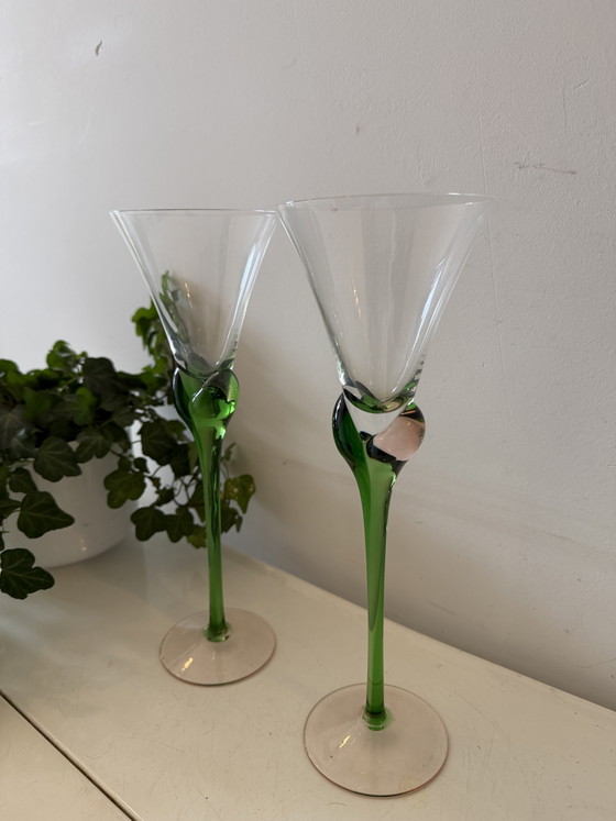 Image 1 of flûtes à champagne tulipe en verre bohème vintage