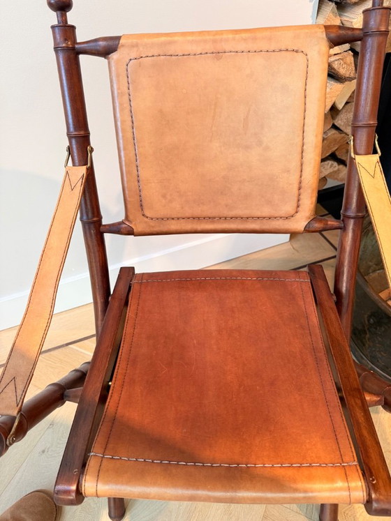 Silla de campaña Eichholtz - Nuevo estado Teca Cuero y Latón – Sillas plegables, Wood, Leather (photo 3 of 5)