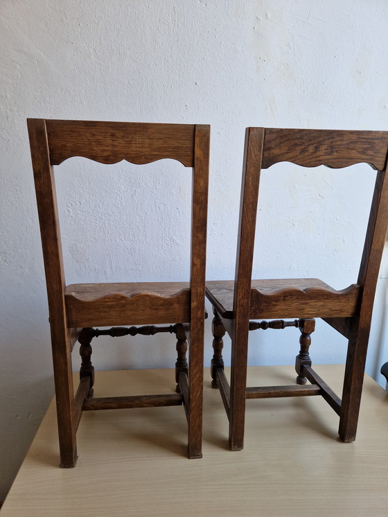 Image 1 of 2x Antique Chairs With Open Back Turned Legs Century