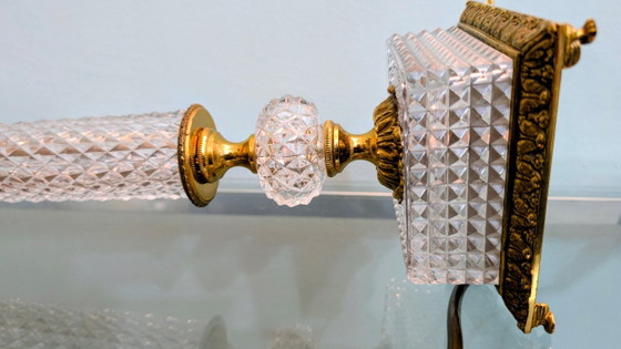 Vintage crystal glass table lamp with brass – Hollywood Regency / 1960s – 77 cm (photo 10 of 16)