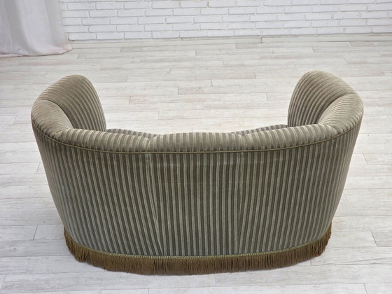 Image 1 of 1970s, Danish 2-seater curved sofa, original furniture velour, beech wood.