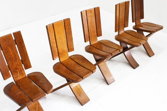 Image 1 of Set van 6 Vintage brutalist eetkamer stoelen jaren 70 Seltz