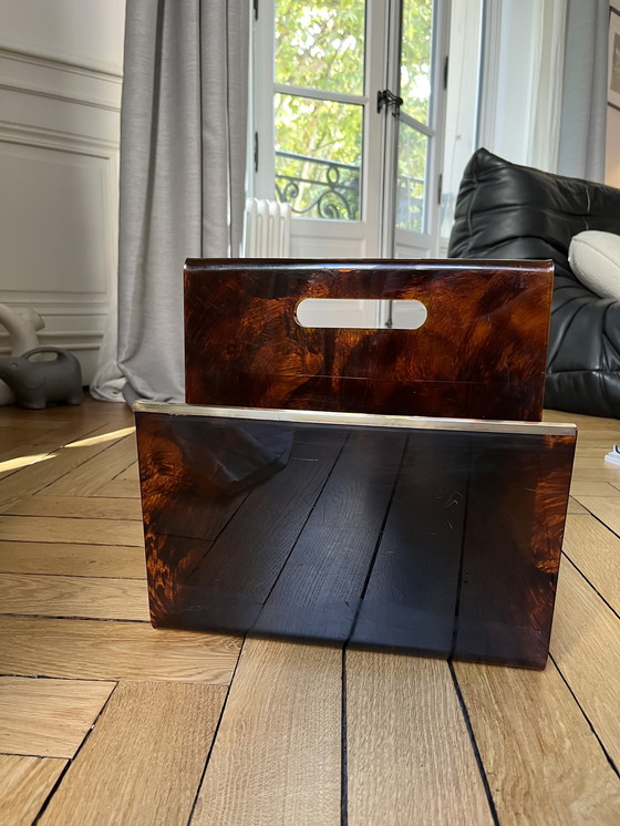 Image 1 of Portariviste vintage in plexiglass tartarugato e ottone — anni '70