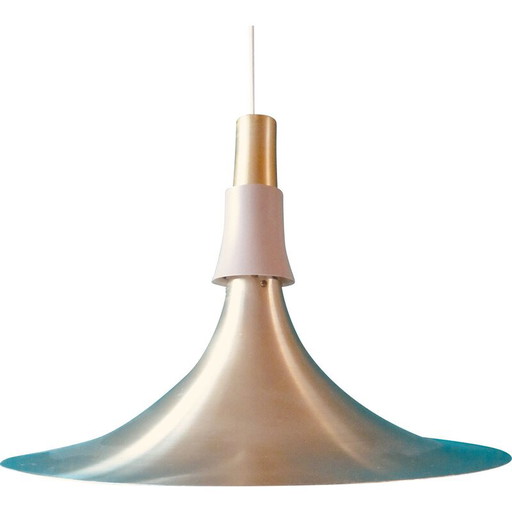 Vintage trompetlamp van geborsteld goud aluminium, Denemarken 1970