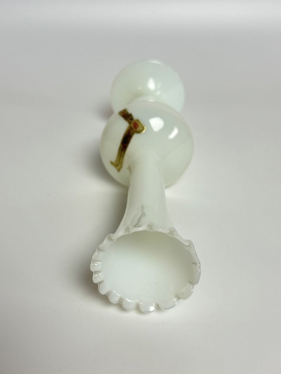 Image 1 of Elegant Italian Opaline Glass Rose Vase with Scalloped Rim, attributed to Stelvia. Italy, 1960s