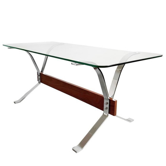 Image 1 of Vintage-Couchtisch im italienischen Design, Chrom, Glas, Teakholz, 1960er Jahre