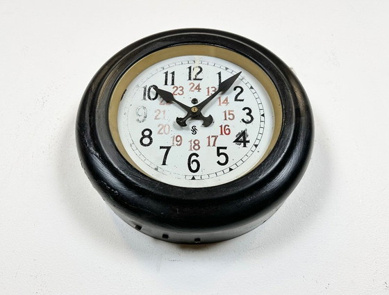 Image 1 of Black Industrial Factory Wall Clock from Siemens, 1930s