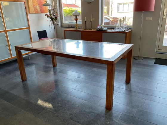 Image 1 of Teak dining table with stainless steel top