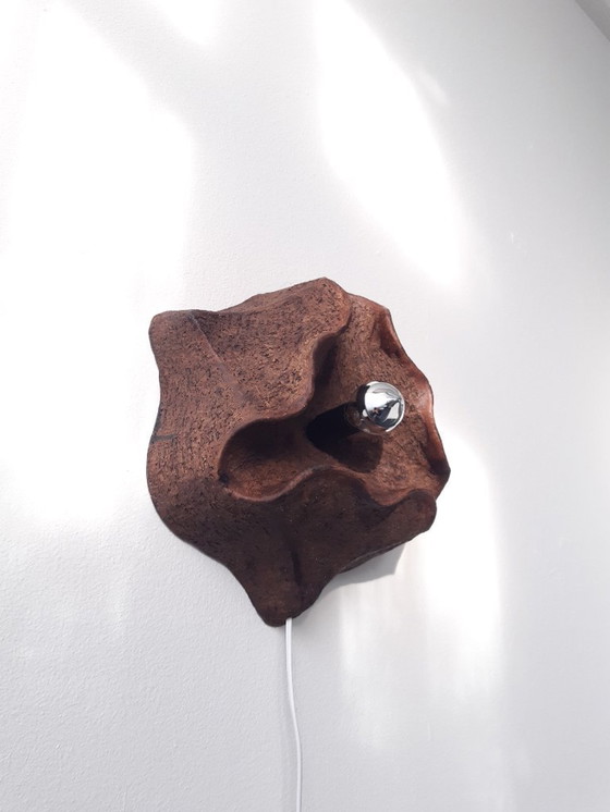 Image 1 of Ceramic earthenware vintage wall lamp, chamotte clay, earthenware, ceramic retro lamp, 70s wall lamp