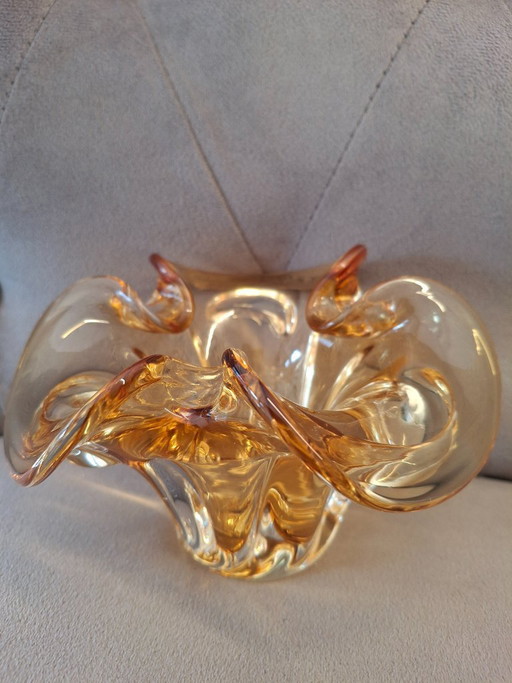 Vintage glazen schaal | Chribska jaren 70 | Amberkleurig