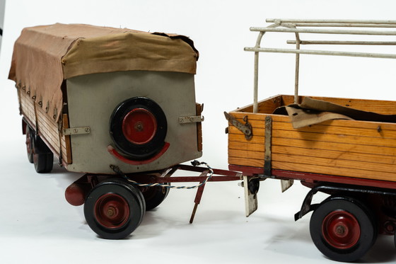 Image 1 of IFA W50 Vintage Wood and Metal Model Truck with Tarpaulin Trailer (1970-1980) Handmade