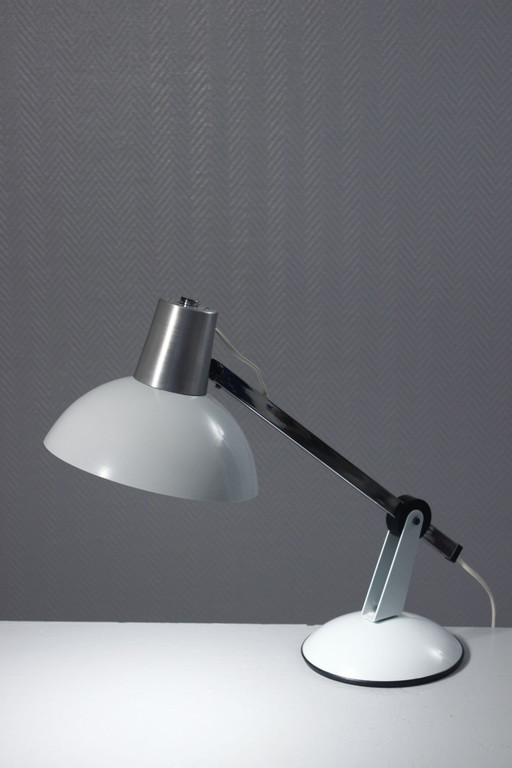 Large adjustable vintage desk lamp chrome & painted metal 1970s design