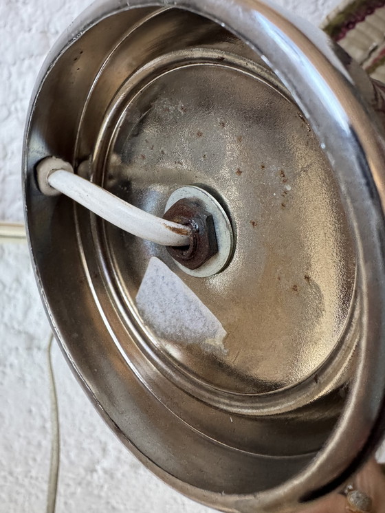 Image 1 of Lamp van chroom, hout en wol uit de jaren 70