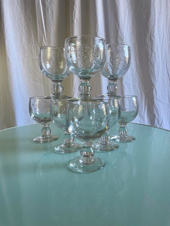 Image 1 of Vintage Biot-style bubbled stemmed glasses