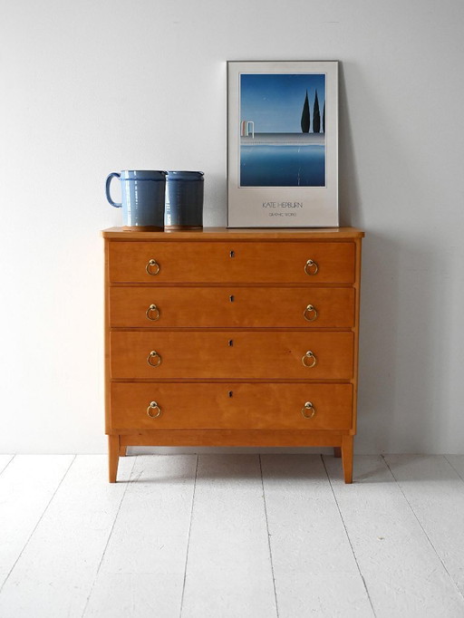 Commode scandinave en bois de bouleau des années 1950