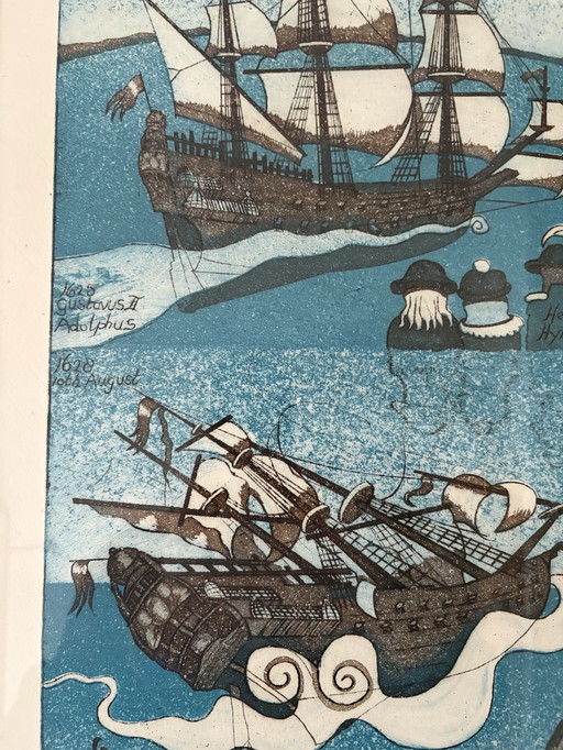 Zeldzaam tweeluik – “Onder en Opgang van de Wasa” – gesigneerde ets/aquatint (1980)