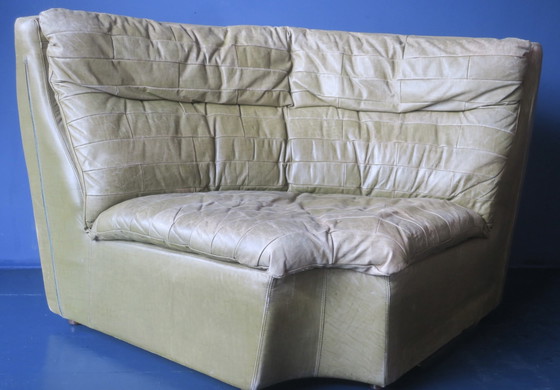 Image 1 of Poltrona angolare grande in pelle verde oliva patchwork di Laauser, anni '70