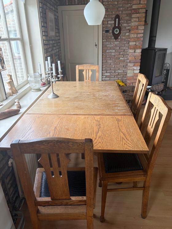 Image 1 of Art Deco dining set with 6 solid chairs