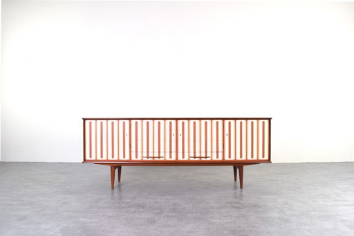 Mid Century Op-Art Handbemaltes Teakholz Sideboard, 1960er Jahre