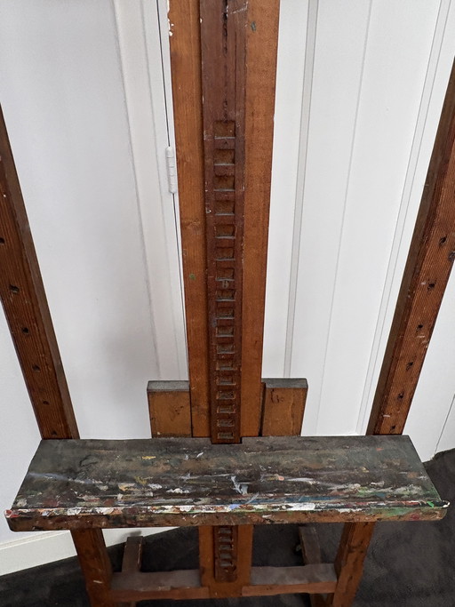 Caballete de pintor antiguo / caballete de estudio – madera maciza – ajustable – decoración vintage