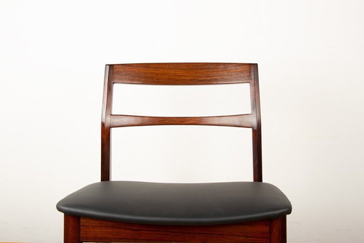 Series of 4 Danish chairs in new Rosewood and Skai by Henning Kjaernulf for Vejle Stole 1960.