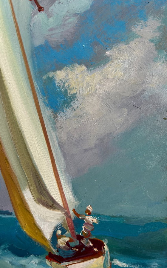 Image 1 of Origineel olieverfschilderij: Zomers zeelandschap, zeilvakantie op zee