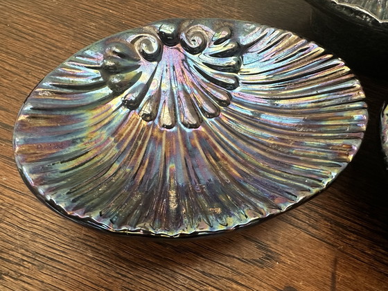 Image 1 of Trio of iridescent black ceramic dishes / Empty Pockets Shell shape