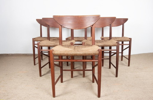 6 sedie danesi in teak e alghe, modello 316 di Peter Hvidt e Orla Molgaard-Nielsen per Soborg Mobelfabrik.