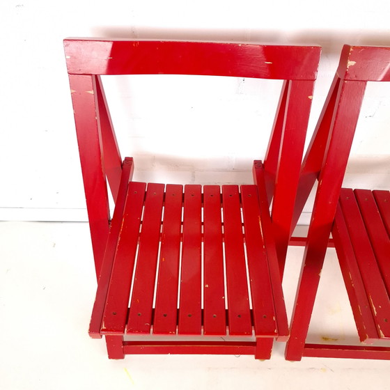 2x Vintage wooden folding chair Trieste Aldo Jacober 70s, Red (photo 6 of 8)