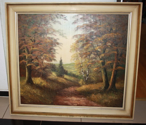 Herbert Hager (20th century) - "Autumn Landscape at the Edge of the Forest", oil painting